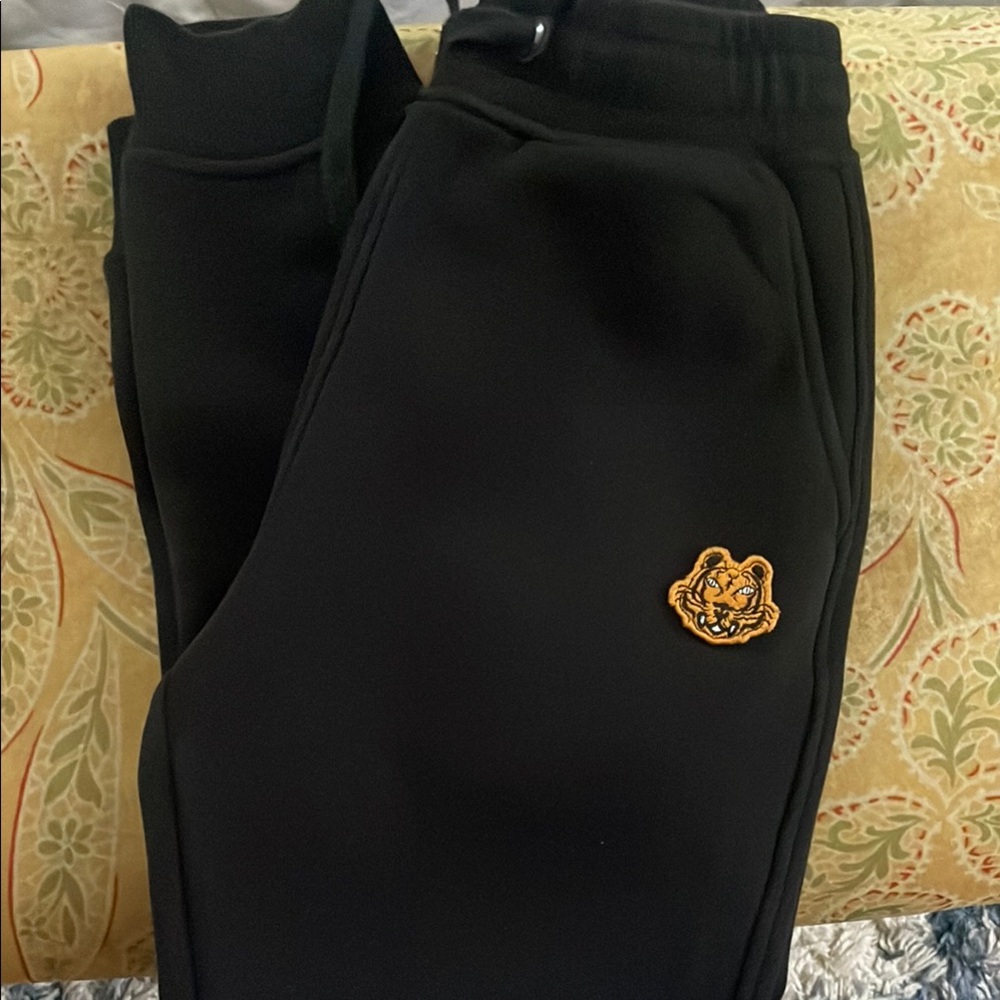 Kenzo Black velvet lined joggers with Iconic Patch